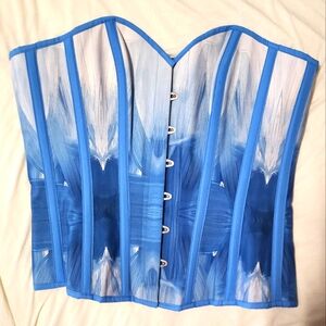 NWOT Baby Blue Brush Stroke Overbust Corset UK size 16